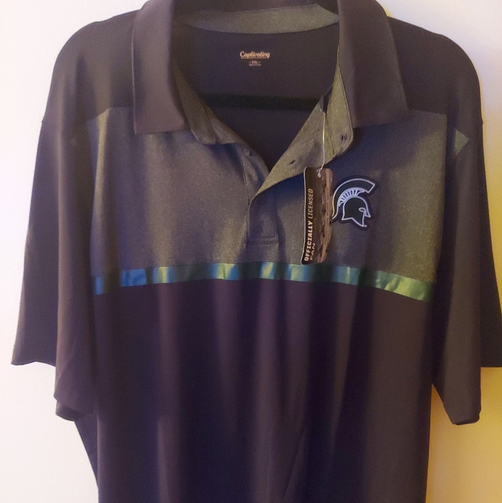 Michigan State Spartans Polo Shirt Grey/Green/Black Size 2XL